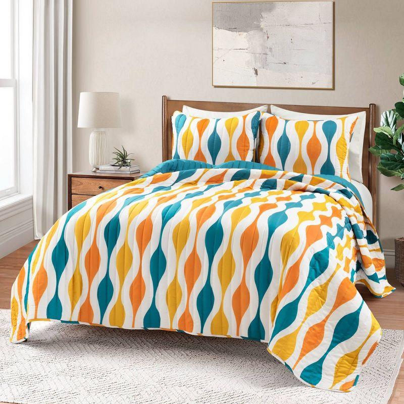 King Turquoise and Orange Microfiber Reversible Quilt Set