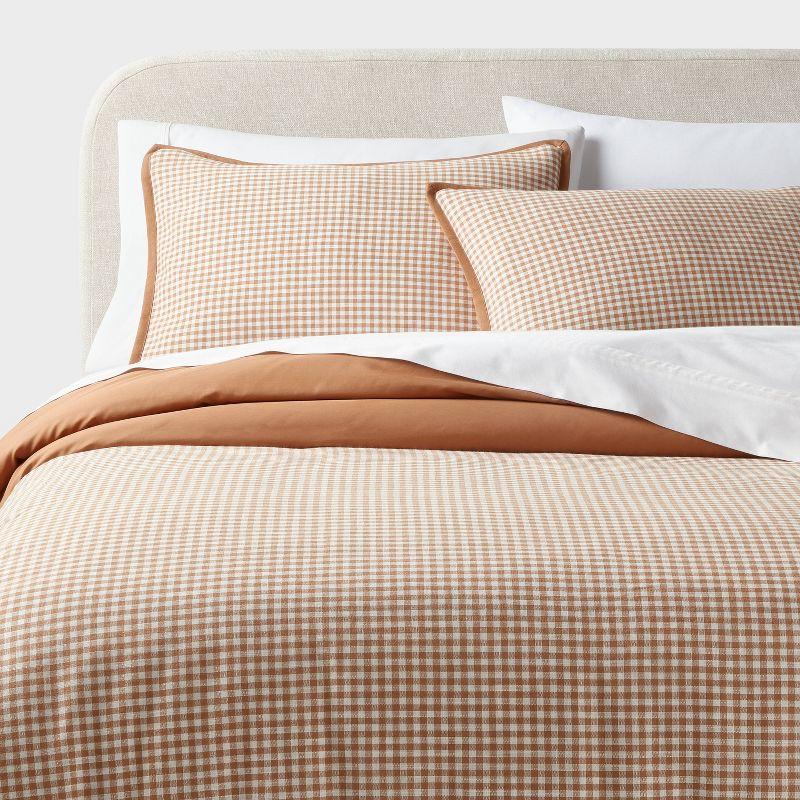 Full/Queen Mini Gingham Duvet and Sham Set Camel - Threshold™: Machine Washable, Midweight Fabric