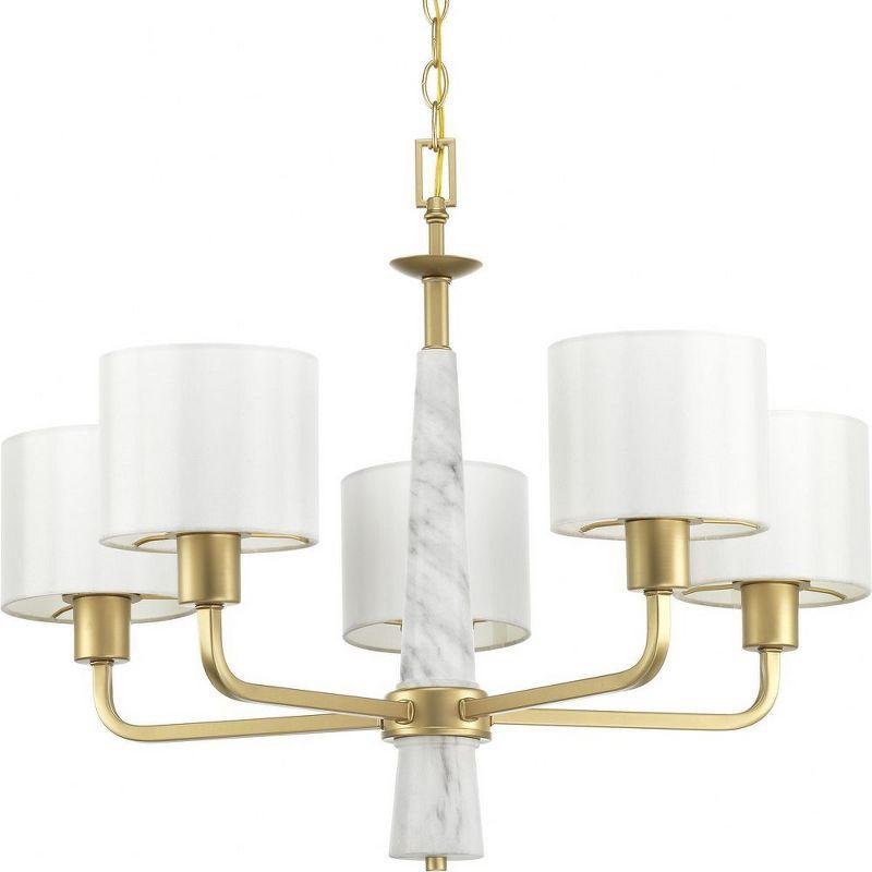 Progress Lighting Palacio 5-Light Chandelier, Vintage Gold, White Silk Shades