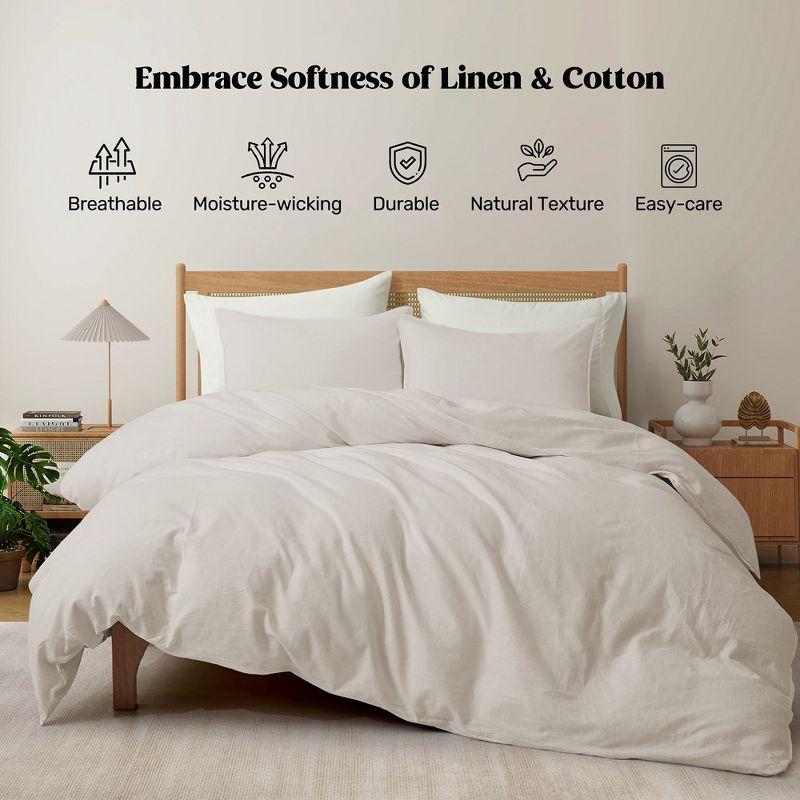 Beige Twin Linen and Cotton Duvet Cover Set