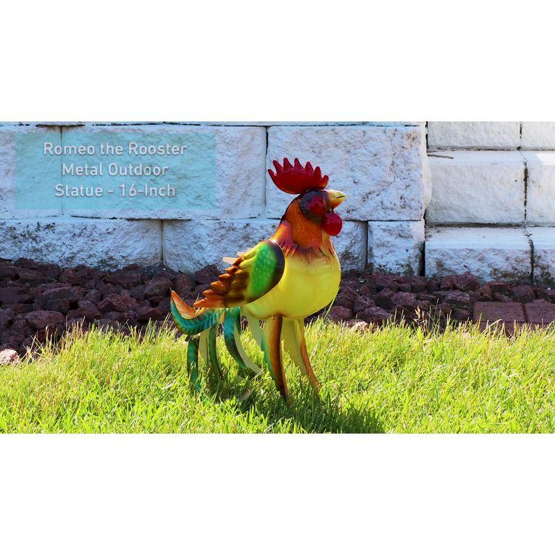 Sunnydaze Romeo the Rooster Metal Outdoor Statue - 16" – Red, Orange, Yellow, and Green