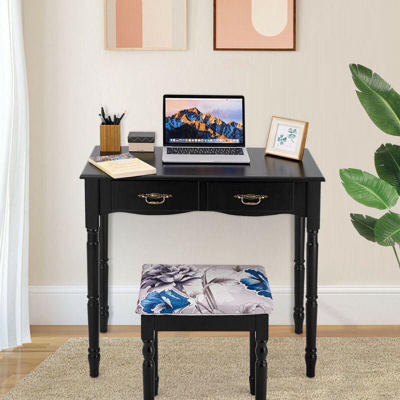 Costway Black Tri Folding Mirror Vanity Makeup Table Stool 4 Drawers