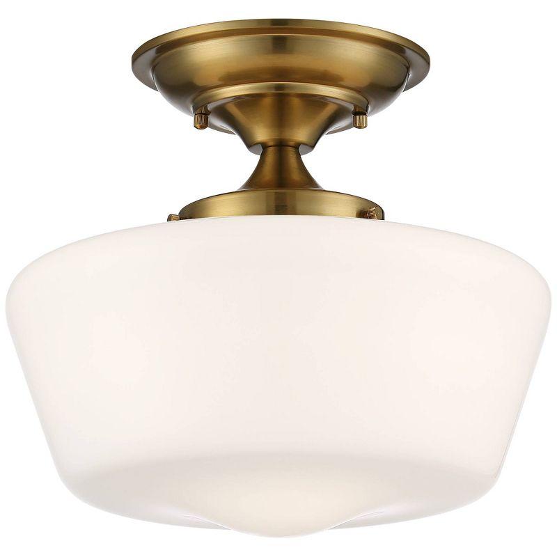 Regency Hill Rustic Farmhouse Ceiling Light Semi Flush Mount Fixture 12" Wide Soft Gold Opal White Glass for Bedroom Kitchen Living Room Hallway House