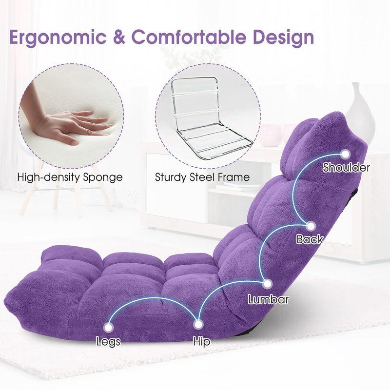 Tangkula Adjustable 14-Position Floor Chair ,Padded Gaming Chair Lazy Recliner Purple