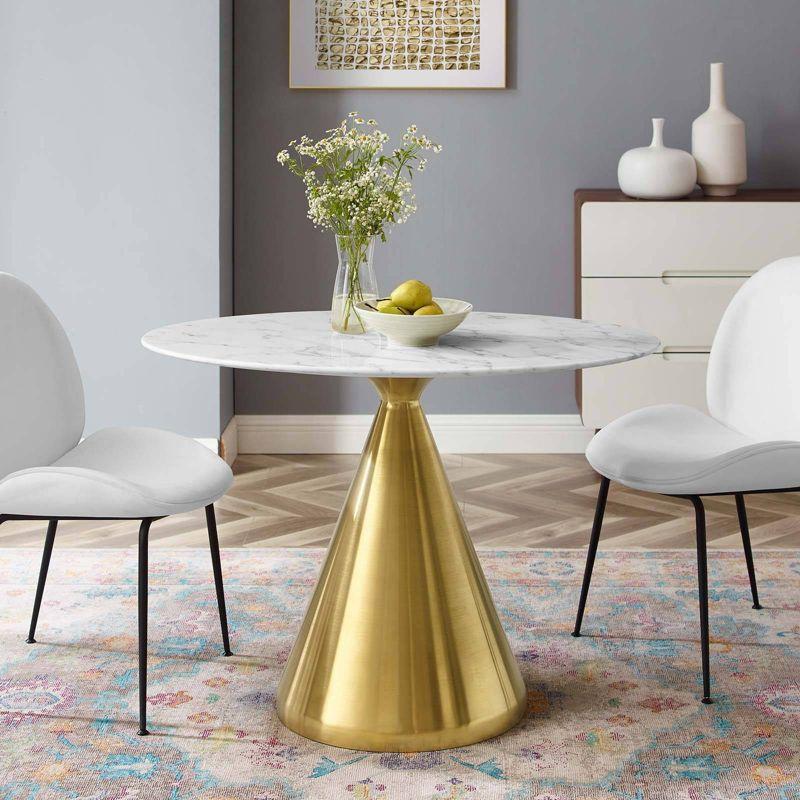 Tupelo 42" White Marble and Gold Pedestal Dining Table