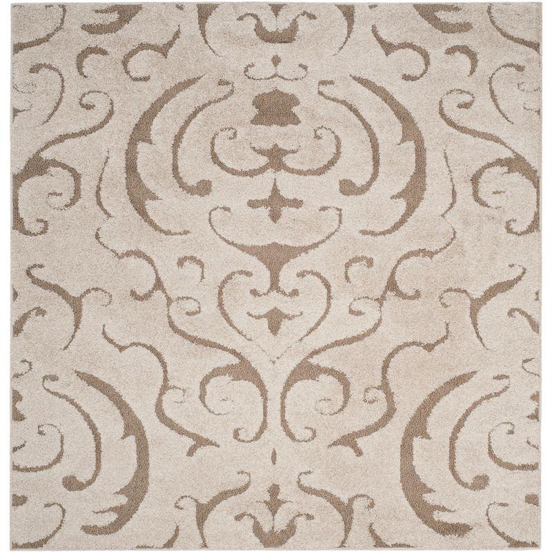 Ivory and Beige Floral Shag Square Area Rug