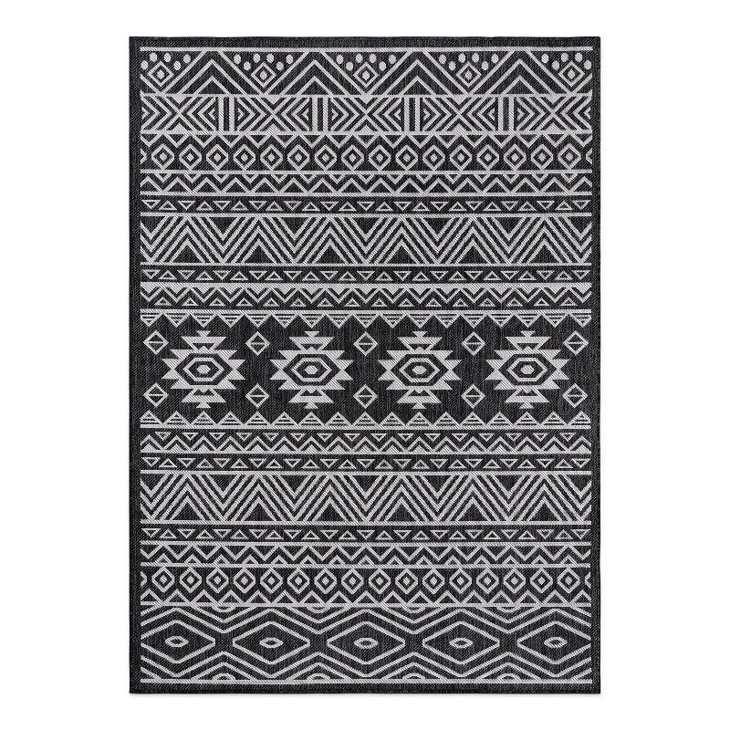 Contemporary Geometric Black Synthetic 5' x 7' Flatwoven Rug