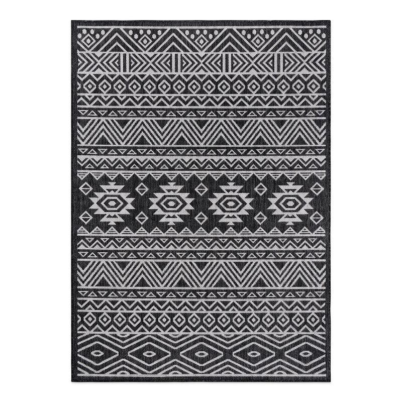 World Rug Gallery Distressed Geometric Bohemian Textured Flat Weave Indoor/Outdoor Area Rug - BLACK 5' X 7'