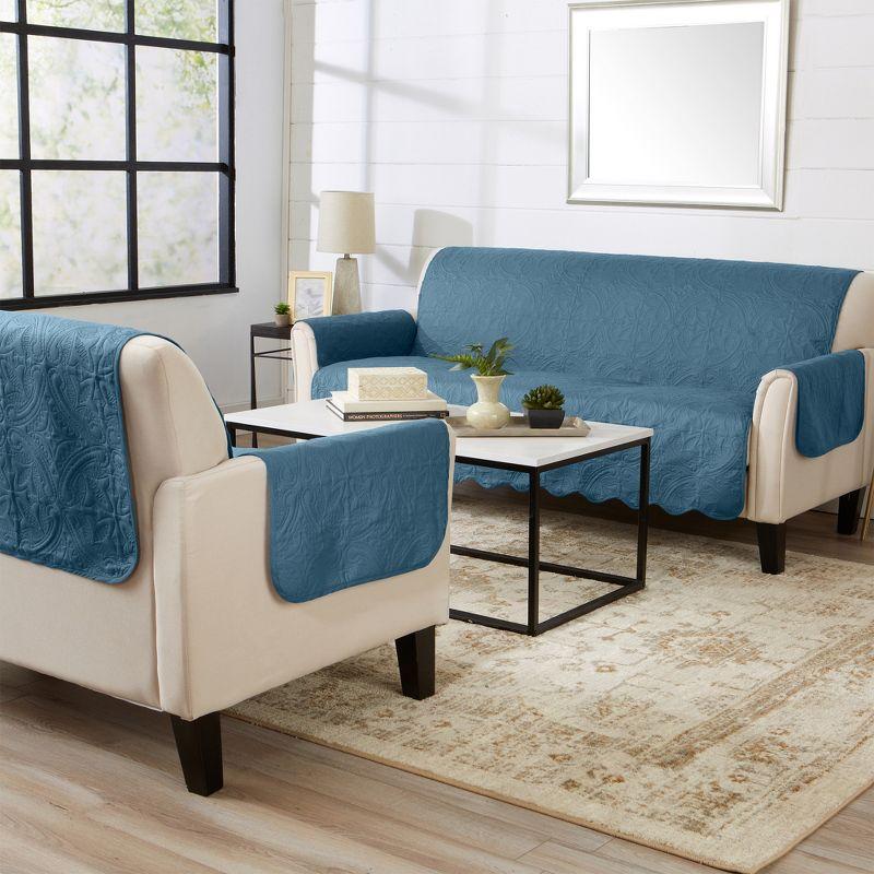 Reversible Quilted Sofa Furniture Protector - Great Bay Home(Recliner, Smoke Blue / Ivory)