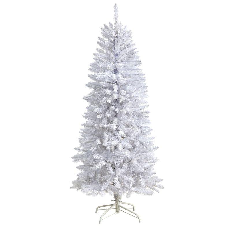 Nearly Natural 5-ft Slim White Artificial Christmas Tree with 150 Warm White LED Lights and 491 Bendable Branches