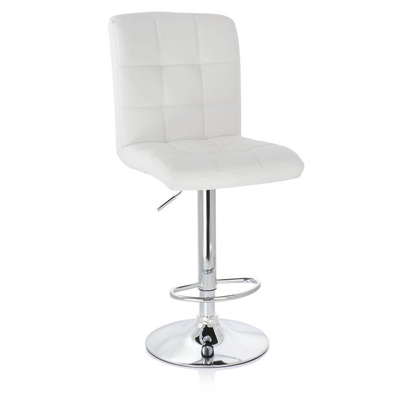 Elama White Square Tufted Faux Leather Adjustable Swivel Bar Stool