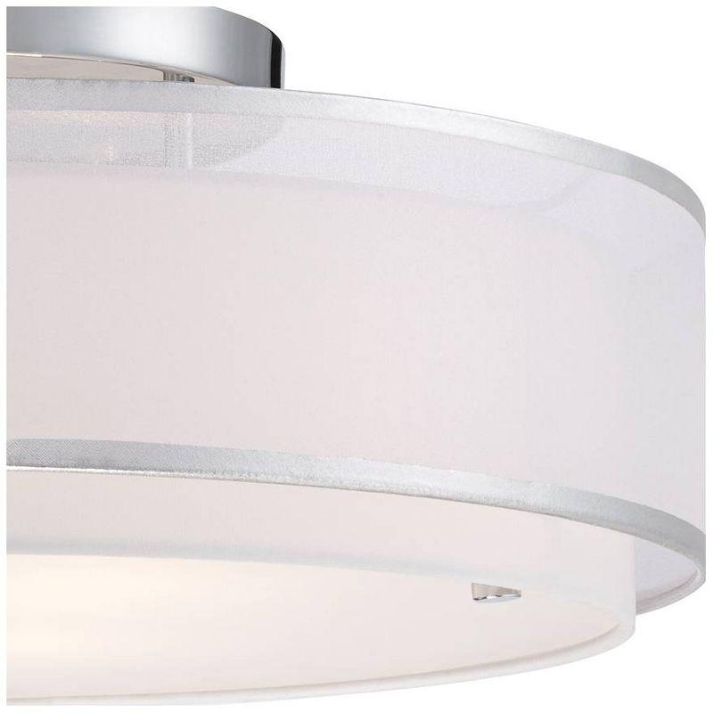 Elegant Chrome 22" Semi-Flushmount Ceiling Light with Double Drum Shade