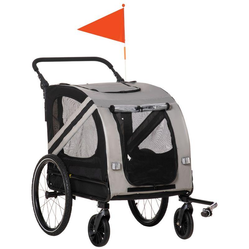 Gray 2-in-1 Dog Bike Trailer and Pet Stroller