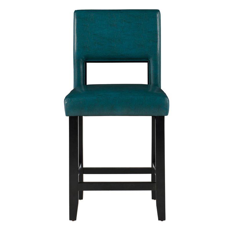 Linon 24" Vega Padded Back and Seat Faux Leather Counter Height Barstool Hardwood Blue: Upholstered, Stained Finish, Foam Fill