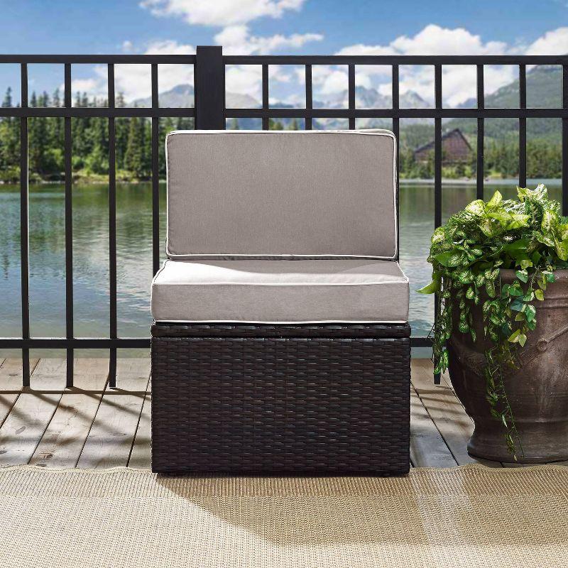 Palm Harbor Outdoor Wicker Center Chair: Gray, Crosley - Steel Frame, UV-Resistant, Removable Cushions