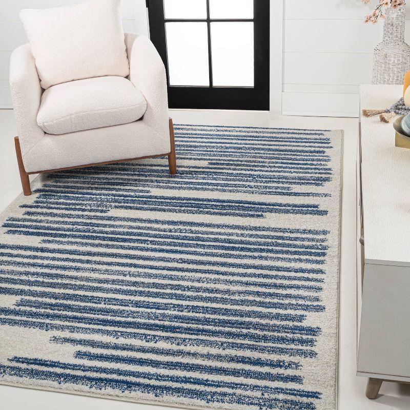 Khalil Cream and Navy Striped Synthetic Area Rug 5'3" x 7'7"