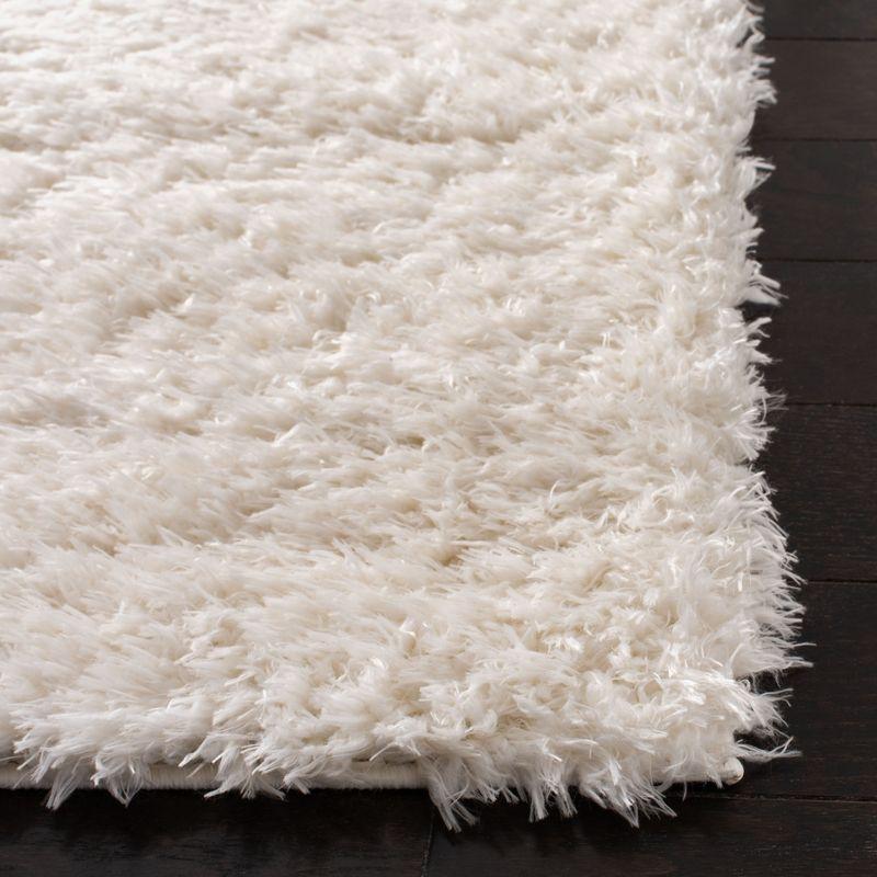 Luxurious Ivory Square Shag Area Rug - Hand-knotted Wool & Synthetic Blend