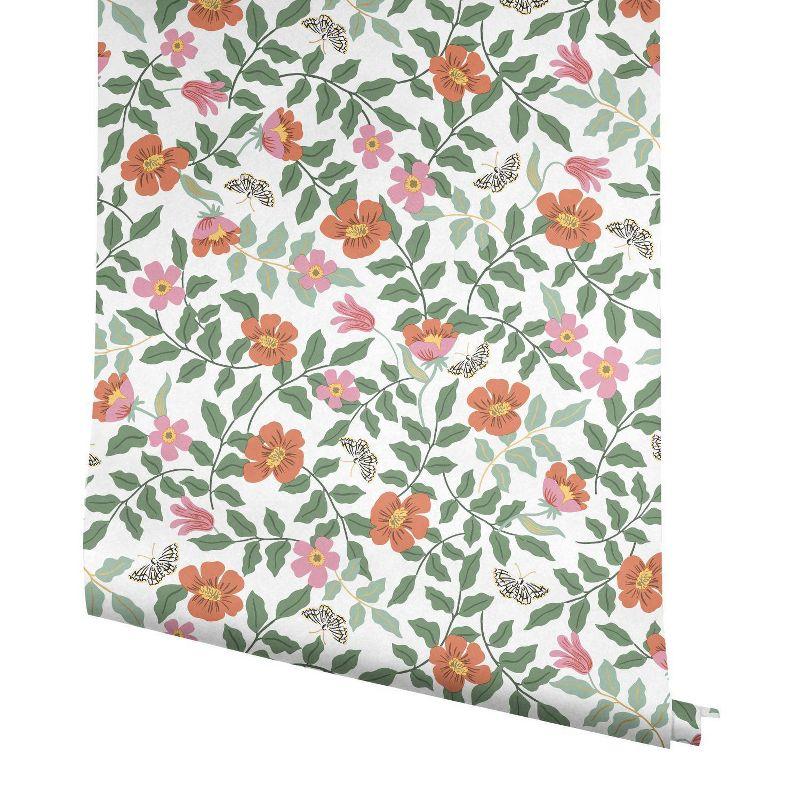 Primrose Fluttering Butterflies & Blooms Peel and Stick Wallpaper Roll