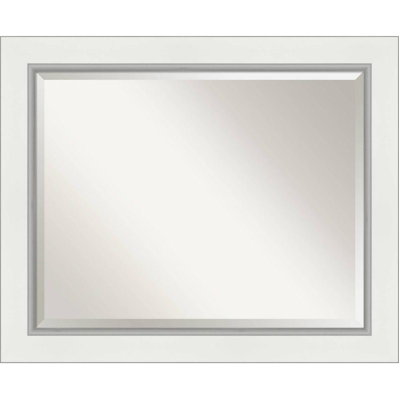 Elegant Silver and White Rectangular Beveled Bathroom Mirror