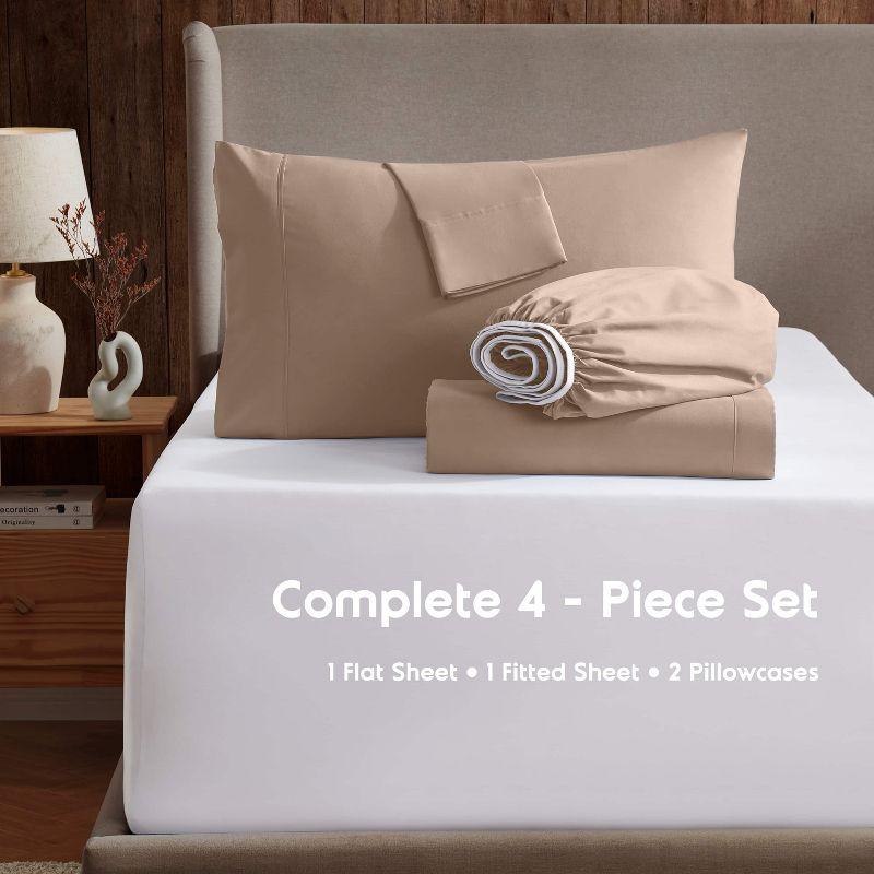 Nestl 4 Piece Queen Bed Sheet Set, Deep Pocket Extra Soft Microfiber Queen Sheets - Taupe Sand