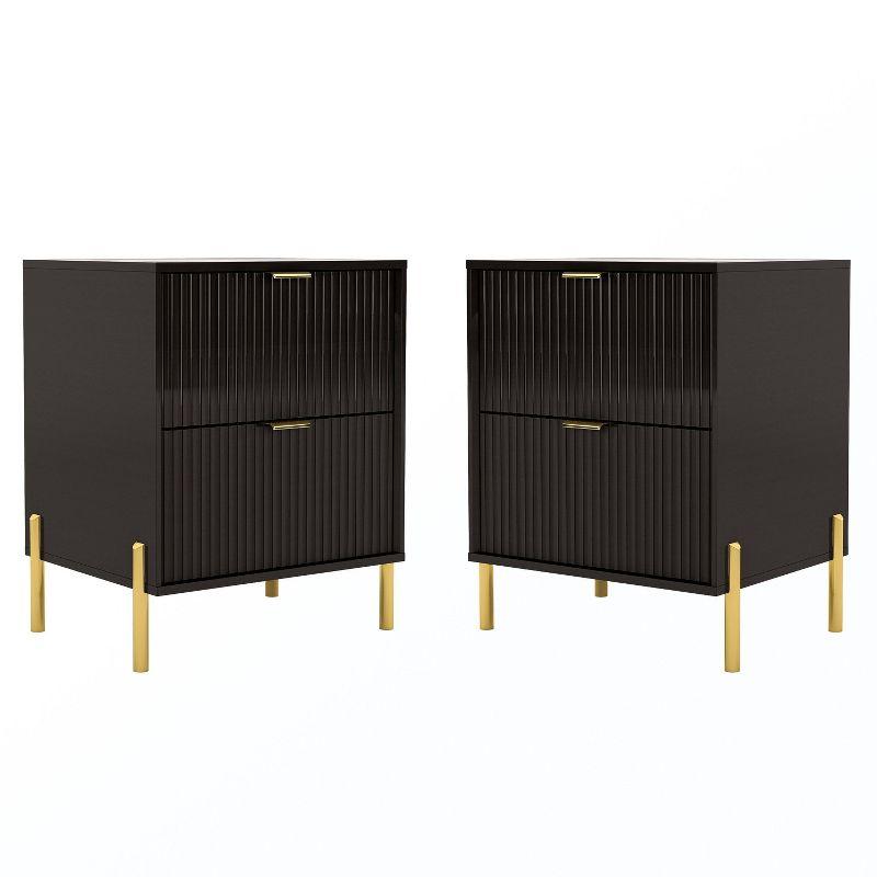 Festivo 2pc Modern Elegance 2 Drawer Nightstands Side Table Set Black