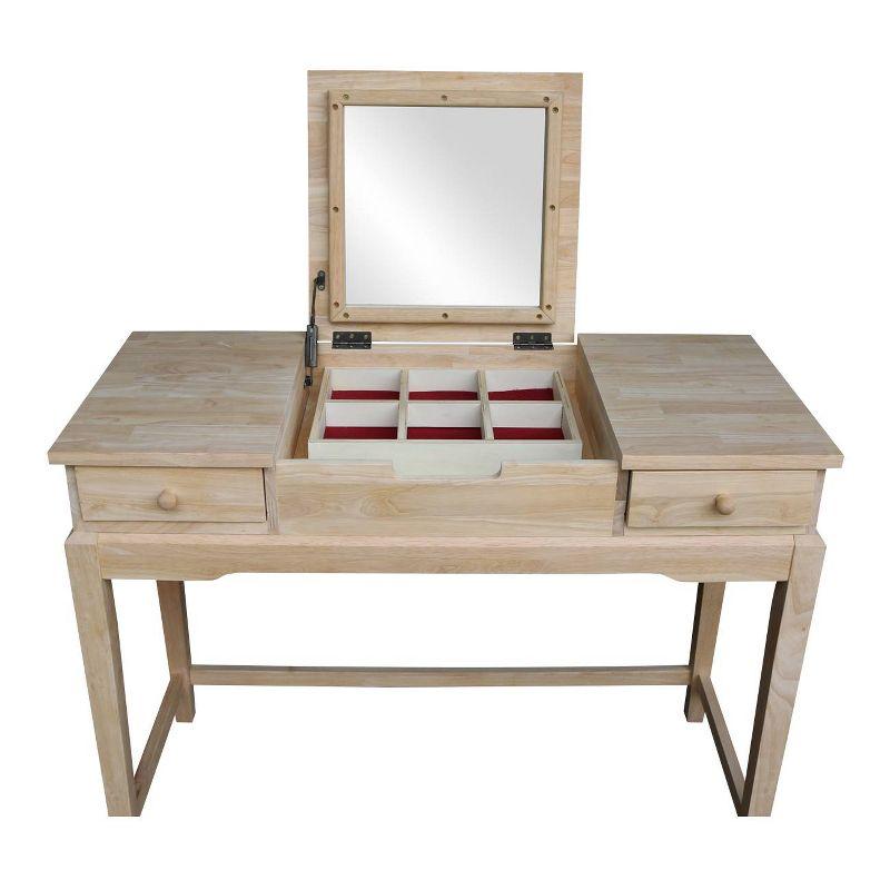 Elegant Unfinished Solid Wood Vanity Table with Microfiber Bench