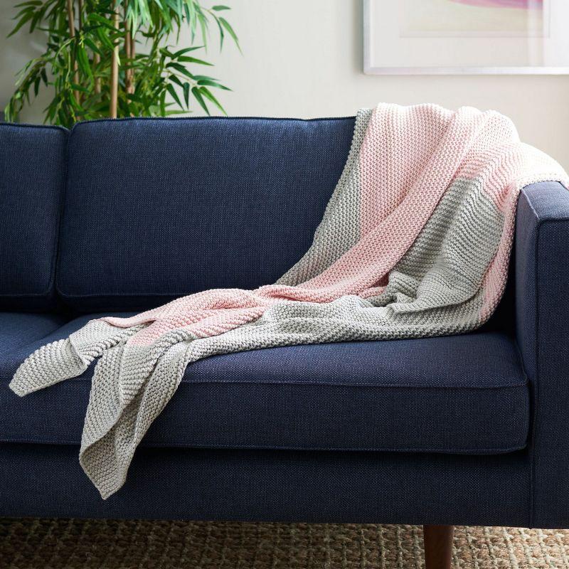 Elowen 24" x 17" Pink and Grey Knitted Cotton Throw