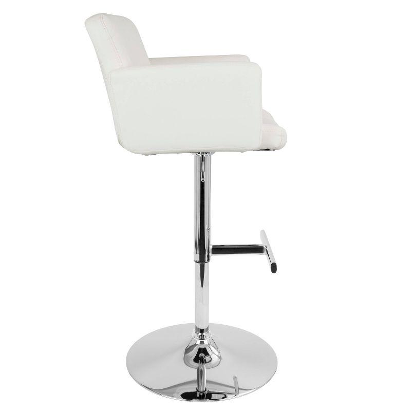 Adjustable White Faux Leather Swivel Bar Stool with Metal Base