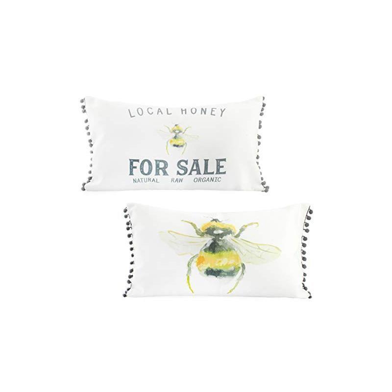 AuldHome Design 12x20 Throw Pillow Covers, Honey Bee Themed; Lumbar Pillow Cloth Covers (12 x 20 Inch)