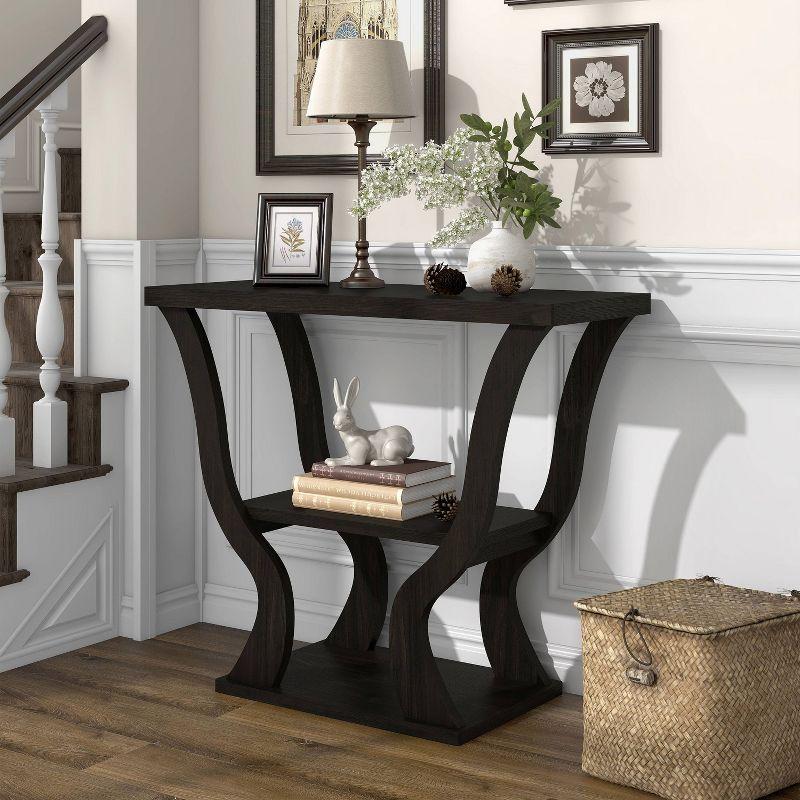 24/7 Shop At Home 39" Niccila Transitional Storage Console Table Espresso: Open Shelves, Particle Board