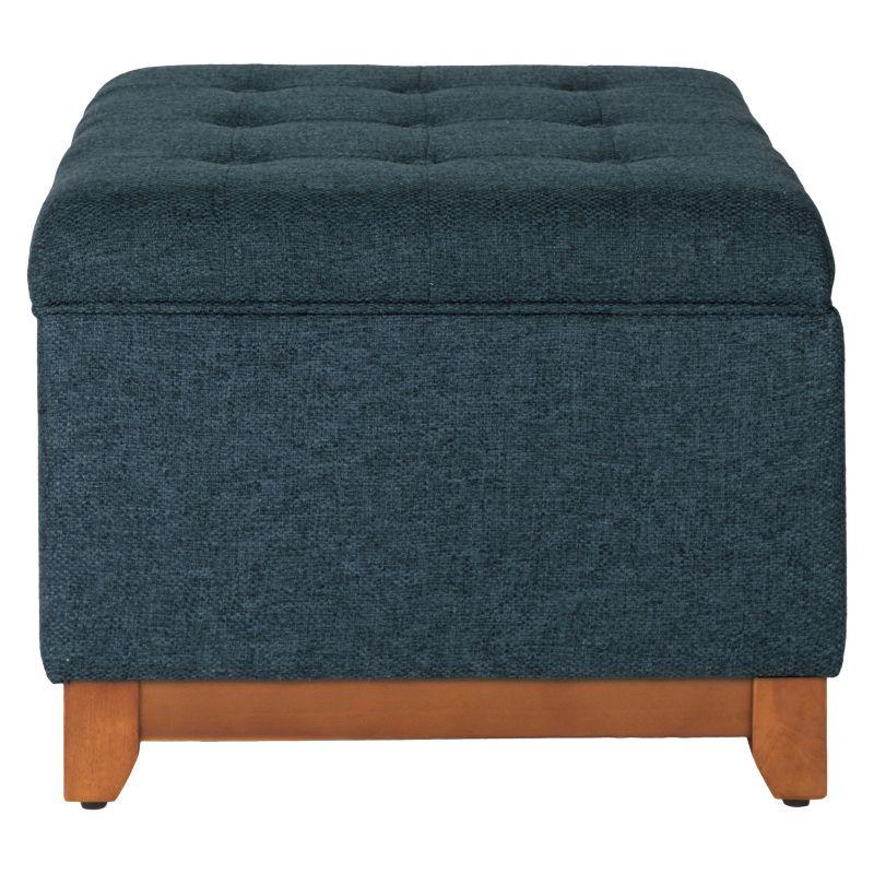 Cocktail Storage Bench Navy - HomePop: Upholstered, Tufted, Wood Base, Honey Oak Finish