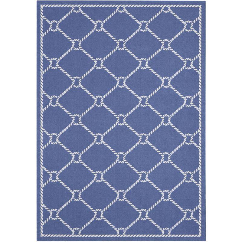 Nautical Blue and White Reversible Synthetic Area Rug