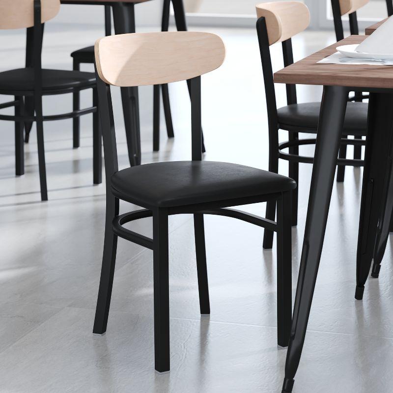 Flash Furniture Commercial Metal Dining Chair with Vinyl Seat and Wood Boomerang Back-Black/Natural