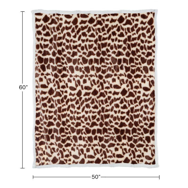 Giraffe Print Brown and Ivory Reversible Fleece Sherpa Blanket