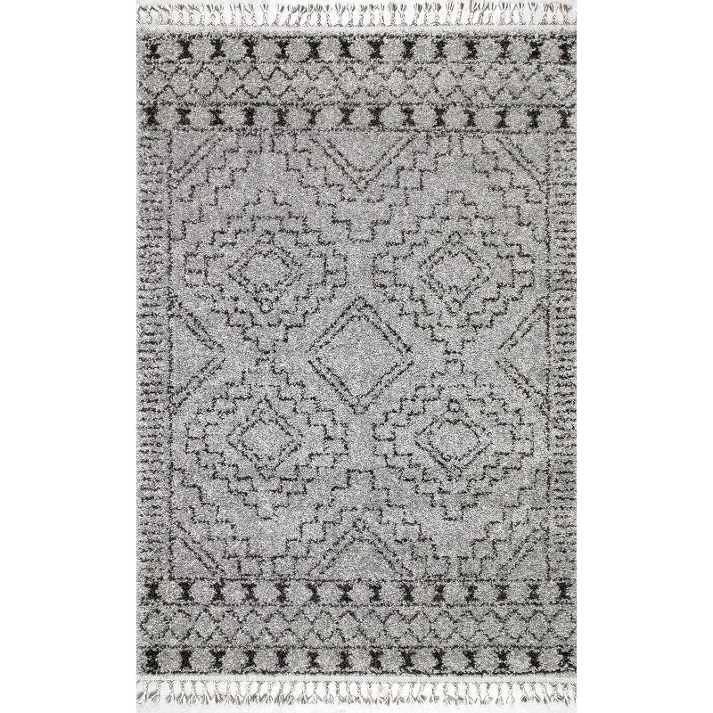 Nuloom Vasiliki Geometric 4 Square Accent Shag Indoor Area Rug for Living Room Bedroom Dining Room Nursery Entryway, Grey/Ivory