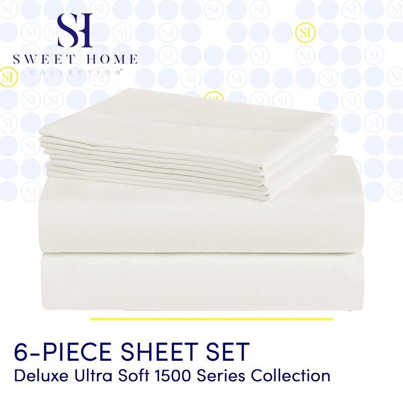 6 Piece Sheet Set, Deluxe Ultra Soft 1500 Series, Double Brushed Microfiber by Sweet Home Collection®- Queen, Ivory