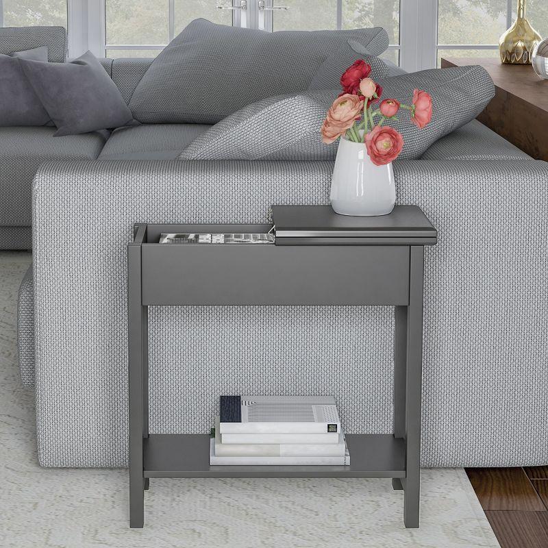 Transitional Flip-Top Storage Side Table in Wood and Metal