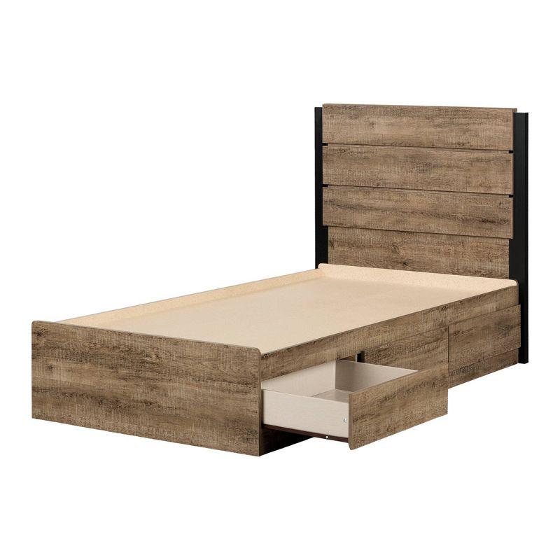 Twin Weathered Oak Platform Bed with Storage Drawers