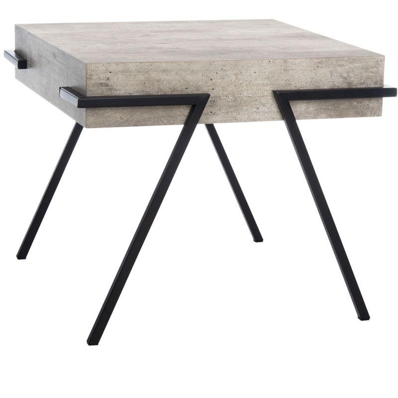 Transitional Jett 20" Square Light Grey Wood & Black Metal Accent Table