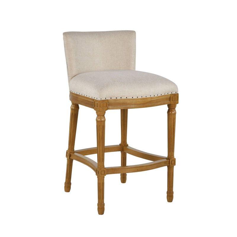 Francesca Tan Linen Cushioned Counter Height Stool with Oak Frame