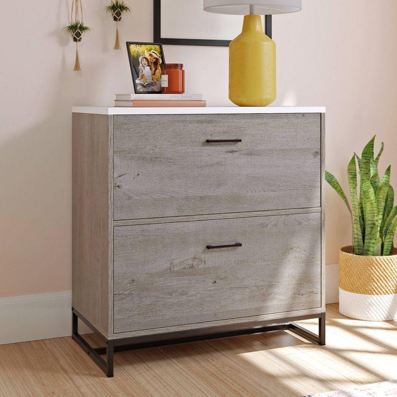 Mystic Oak 2-Drawer Lateral File Cabinet with Metal Base