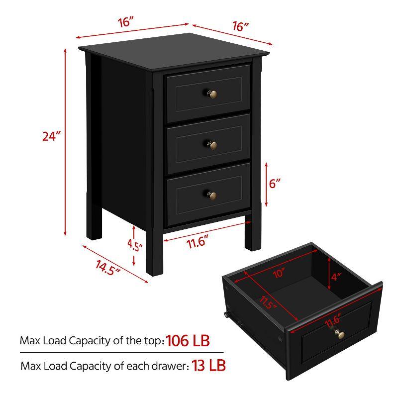 Yaheetech 3 Drawer End Table with Solid Wood Legs for Living Room, Black