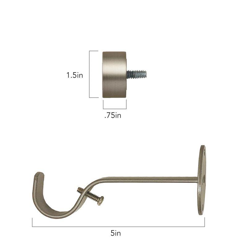 Serena 1" Window Drapery Single Curtain Rod with Contemporary Cap Finial - 48" - Pewter - Elrene Home Fashions