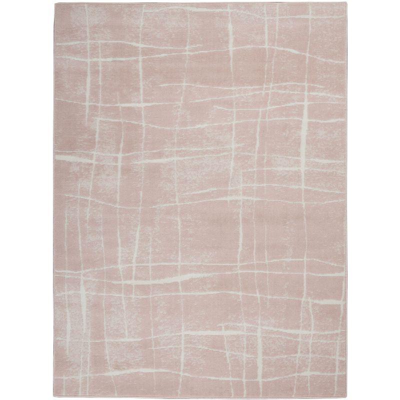 Pink Ivory Abstract 4' x 6' Synthetic Area Rug