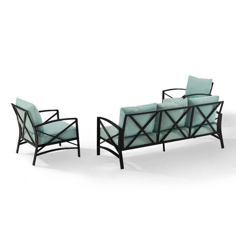 Kaplan 3pc Outdoor Sofa Set with Sofa & 2 Arm Chairs - Mist - Crosley: Steel Frame, Weather-Resistant