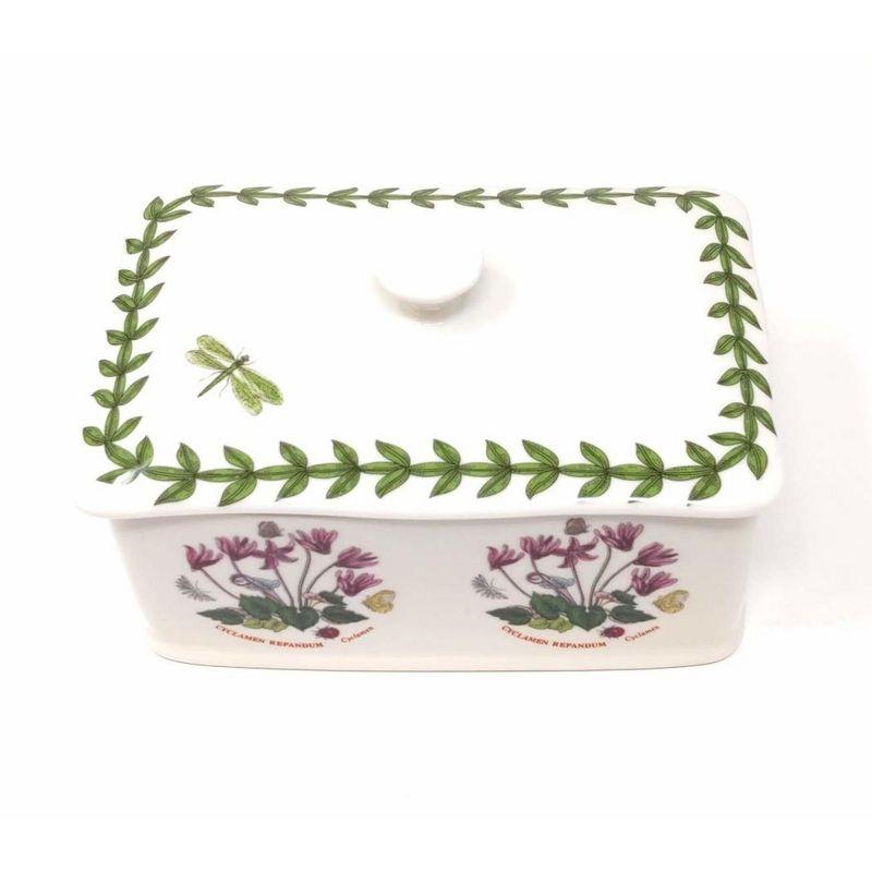 Portmeirion Botanic Garden 6" Butter Keeper with Knob Lid, Assorted Floral Motifs, Porcelain Butter Dish, Elegant Kitchen Storage Solution