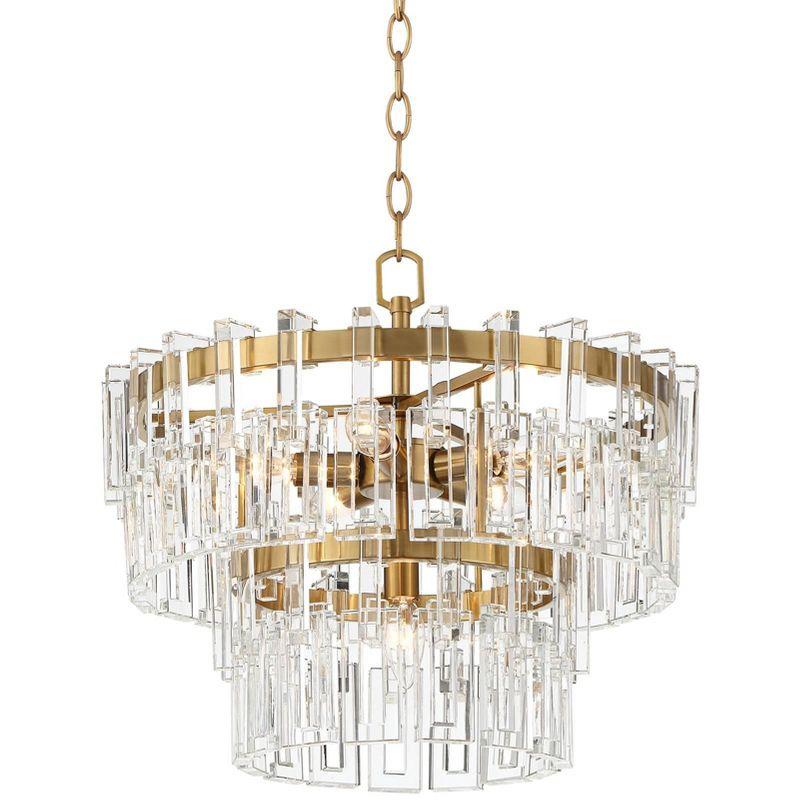 Burnished Brass and Crystal Drum Pendant Light 20.5"