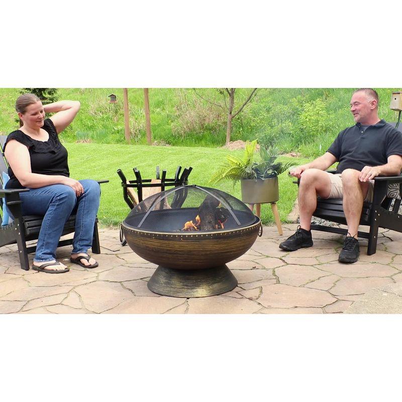 SunnyDaze Decor 30" Wood-Burning Black Finish Steel Fire Pit Bowl with Screen, Grate, and Poker