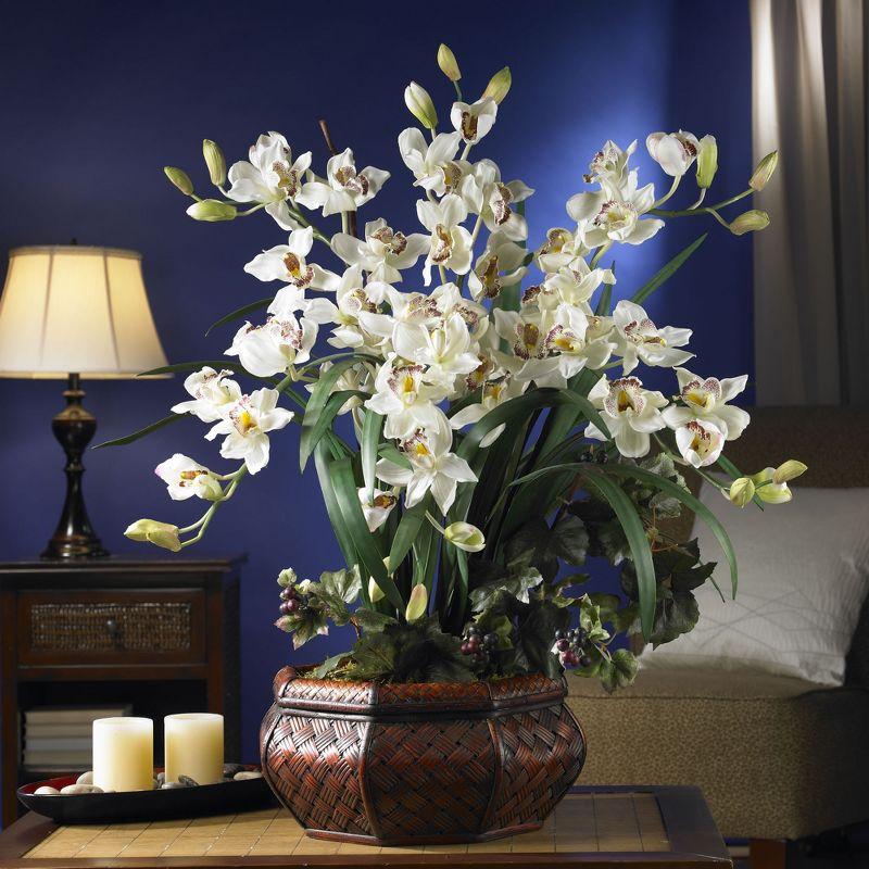 Nearly Natural Large Cymbidium Silk Flower Arrangement, White