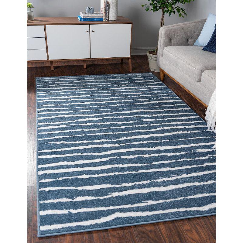 Coastal Breeze Blue Stripe Washable Outdoor Rug, 5' x 8'